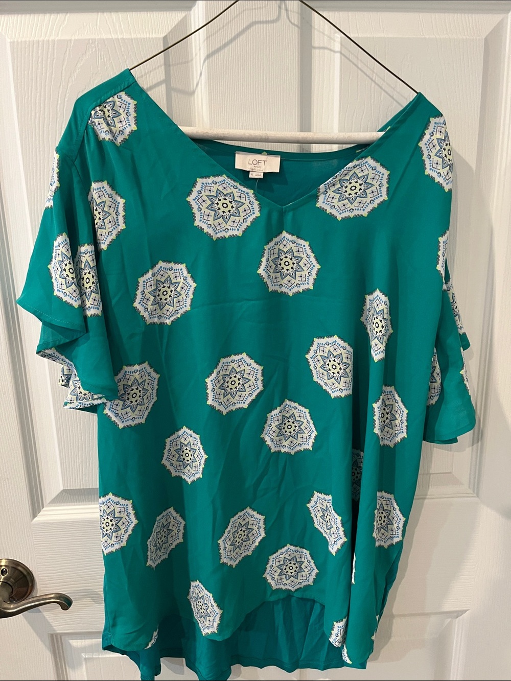 LOFT Teal Medallion Flutter Sleeve Tunic